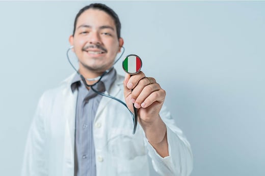 doctor holding stethoscope with italy flag